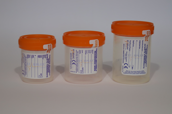 SC90PPE/ST - 90mL volume, sterile container and tabbed label (suitable for specimen transport), 75x50mm